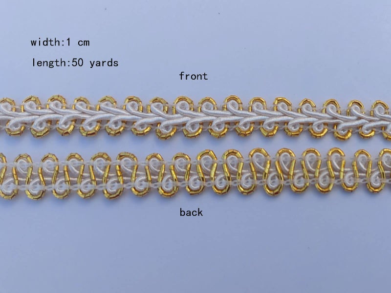 MONIDOOR 3/8 Inch Gimp Braid Trim 50 Yards for Upholstery Costume DIY Crafts (1327 Light Gold White) - Image 4